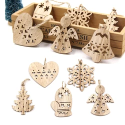 6PCS Christmas Wooden Snowflakes&Deer&Tree Pendants Carton Hollow Ornaments for Christmas Tree Hanging Decoration Xmas Kids Gift