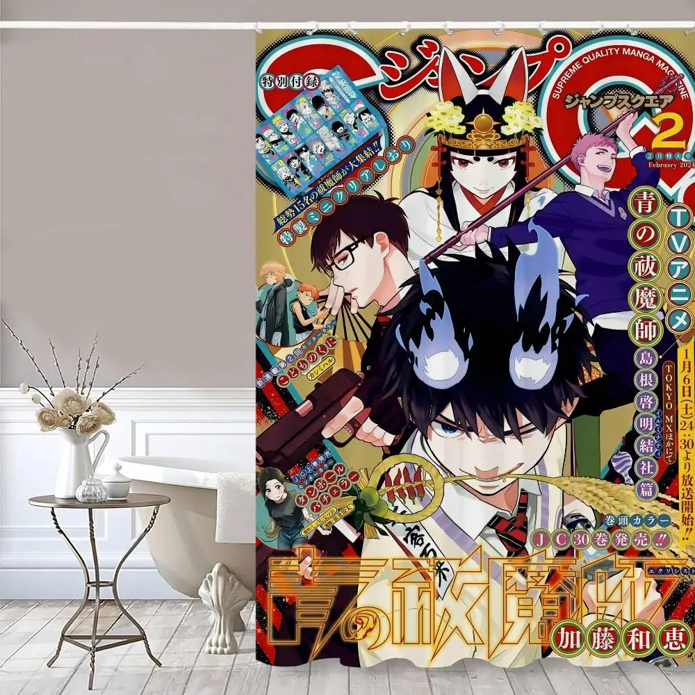 ستارة حمام أنيمي طرد الأرواح الشريرة الزرقاء - مقاومة للماء والتسرب، مقاومة للعفن والعفن