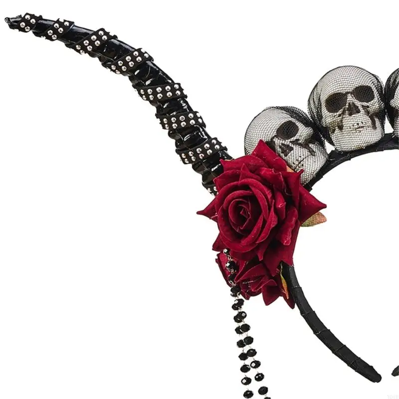 Stilvolle Punk-Stil Schädel Floral Antilope Horn Kopfschmuck Unisex Mode Haarband für Partys Konzerte Y08E – Detail 7