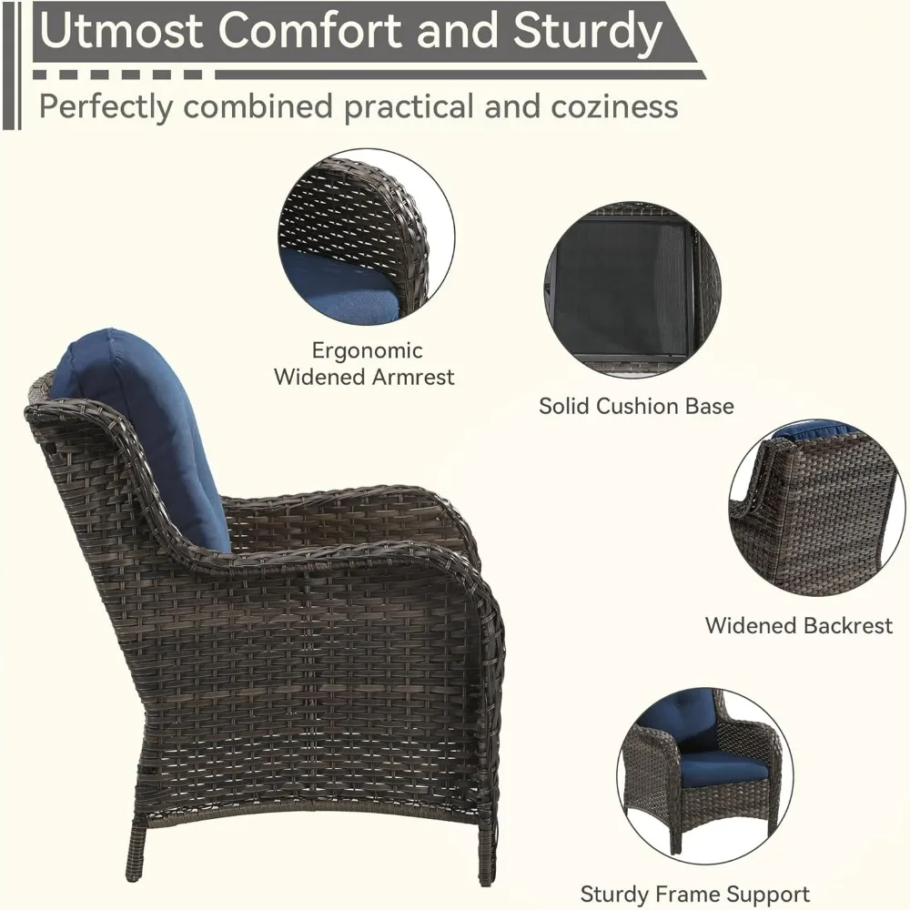 Patio Wicker Chairs Set Of 2, Patio Rattan Dining Chairs With 3.5-inch Seat Cushions, High Back And Curved Armrest For Garden, B