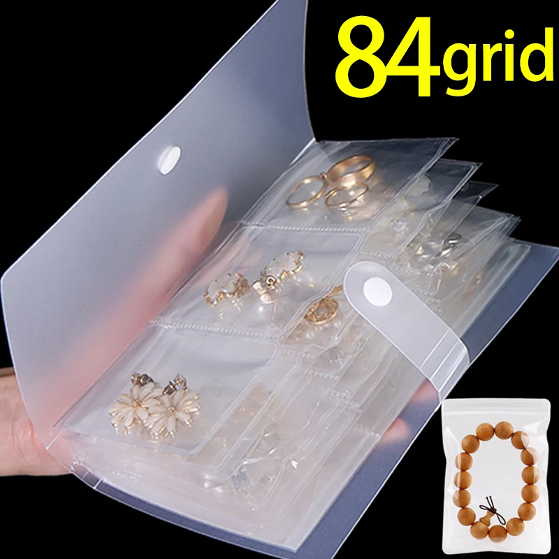 84Gird Transparent Anti-oxidation Jewelry Storage Albums Desktop Drawer Organizer Necklace Bracelet Ring Book Holder Jewelry Bag