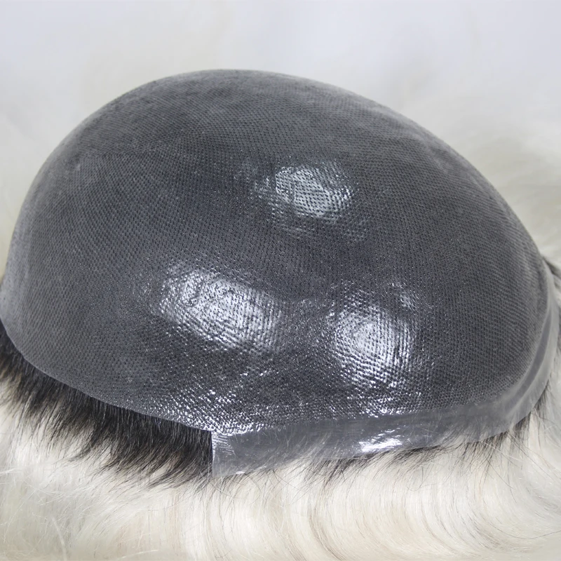Ombre Silver Male Toupee With Knots Full PU 0.06-0.08mm Men's Capillary Prosthesis Thin Skin PU Hairpiece Men's Wig Human Hair