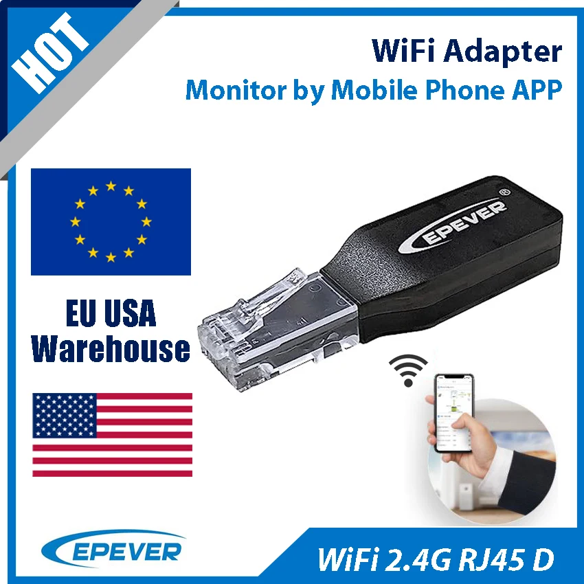 EPEVER WiFi Adapter for MPPT Solar Charge Controller WiFi2.4G RJ45 D Communication Monitoring by Mobile Phone App Data Collect