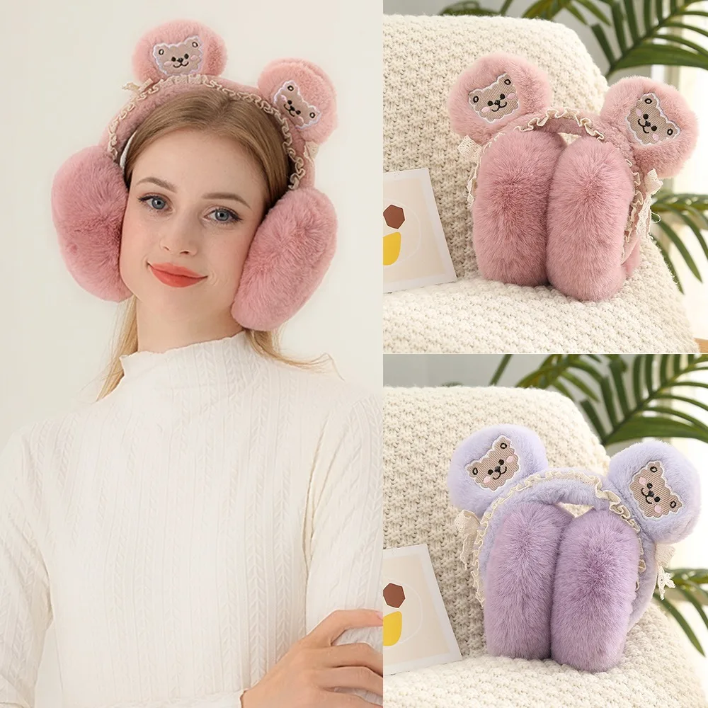 

Creative Rabbit Ear Cute Bear Ears Earmuffs Soft Plush Folding Earflap Keep Warm Cold Protection Winter Earflaps Outdoor