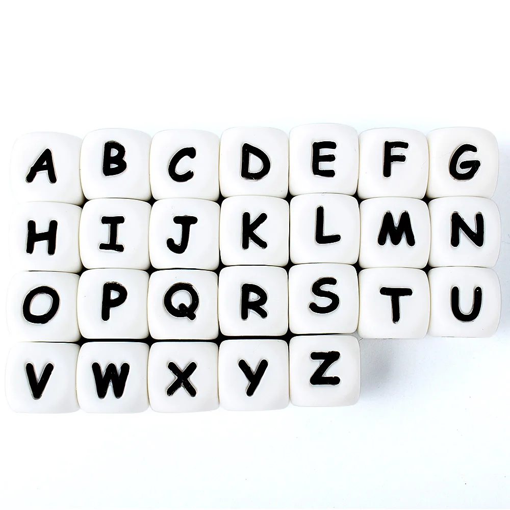 100Pcs 12mm Letter Silicone Beads for DIY Name Jewelry Making Bracelet Necklace Beaded Pen Accessories Keychain Beads Craft