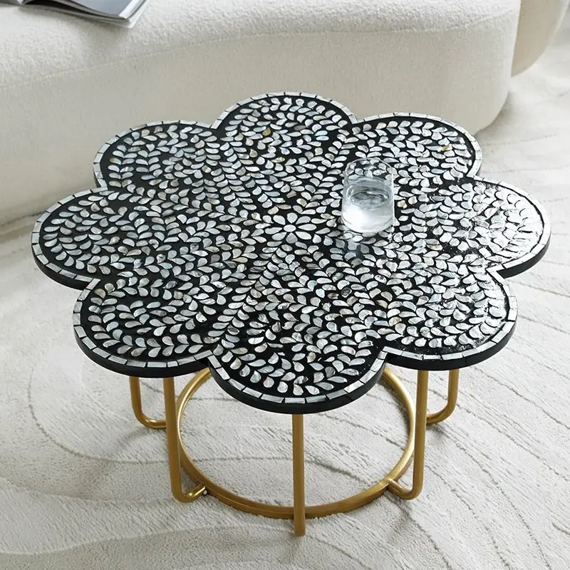 French high-end sense, creative light luxury, living room sofa corner, wabi-sabi table