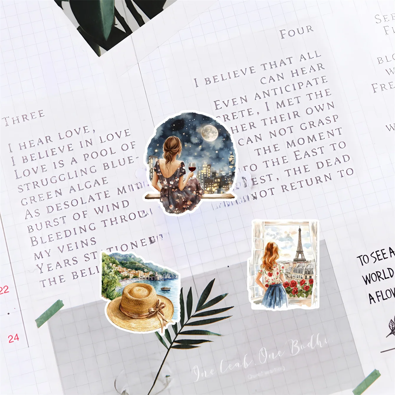 18pcs Cute Self-made Watercolor vintage Parisian urban girl Scrapbooking Stickers /Decorative/DIY Craft Photo Albums journaling