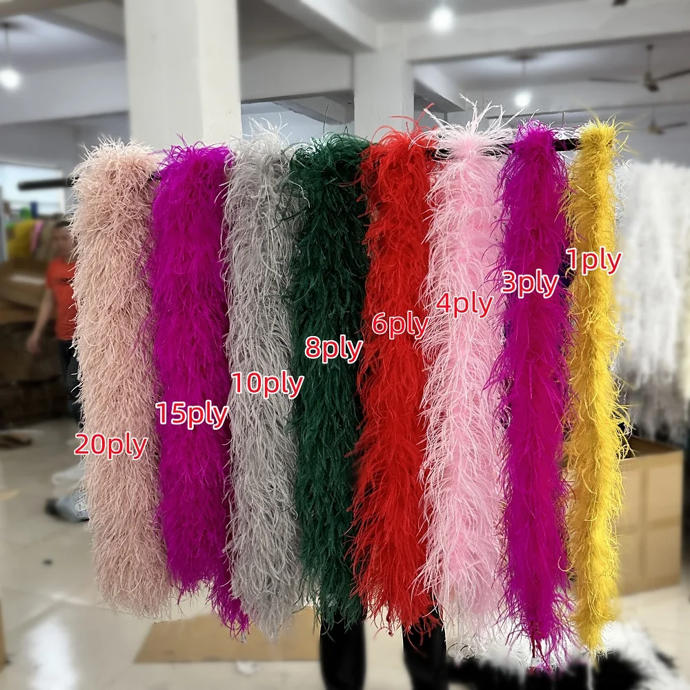 

2M Multicolor Ostrich Feather Boa 1-20PLY Fluffy Ostrich Feather Trim Shawl Decor Pluma Sewing Wedding Dresses For Needlework