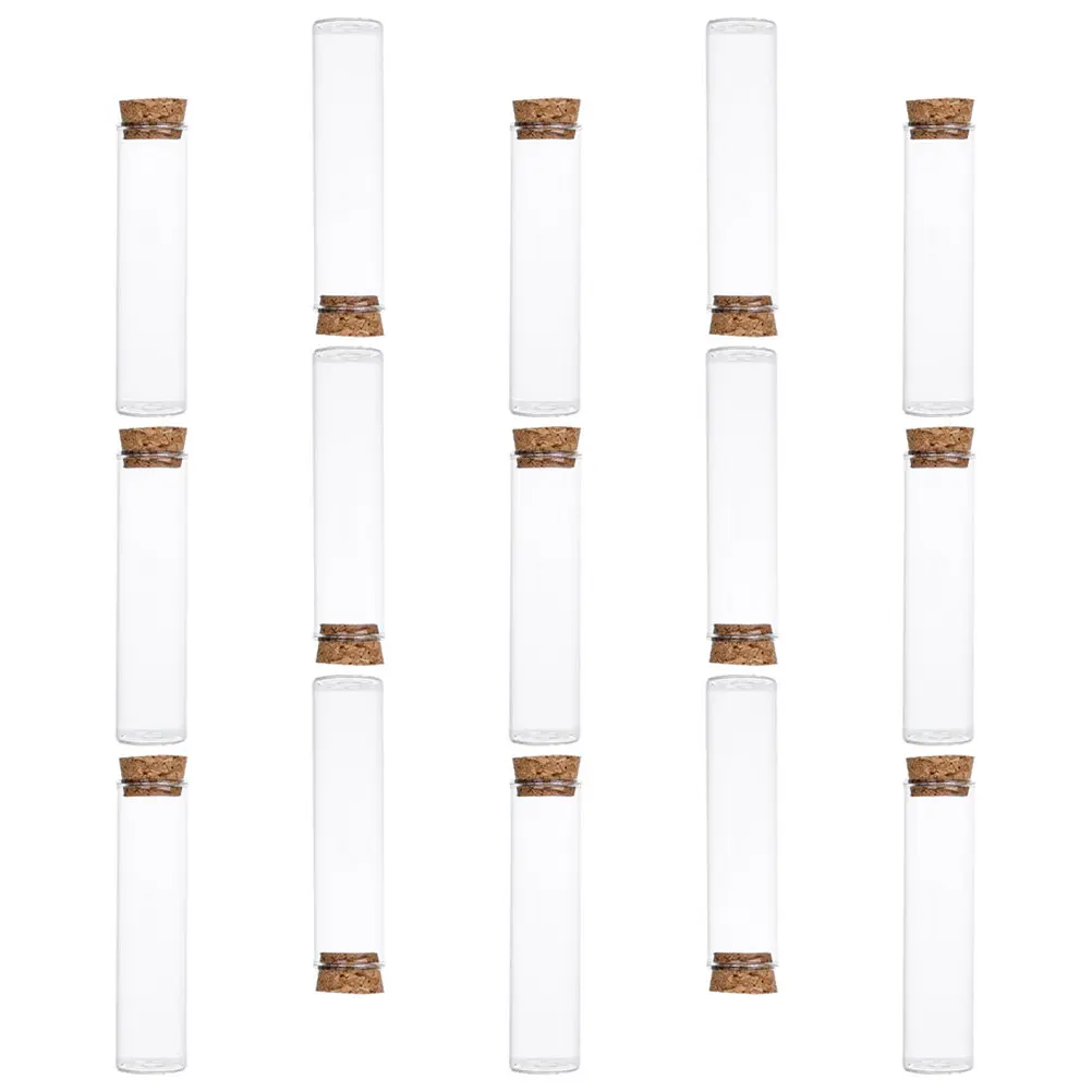 15pcs Clear Glass Bottles with Cork Stopper – Heat-Resistant Lab, Storage & Display Bottles