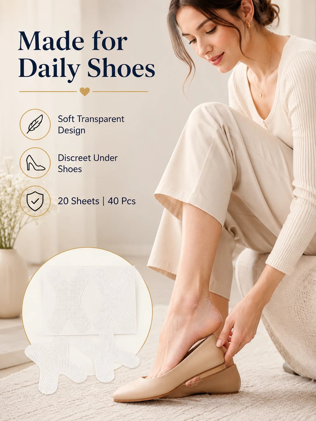 40 Pcs Heel Comfort Patches, Soft Transparent Back Heel Shoe Pads, X-Shape Cushion Stickers for Daily Shoes Heels Flats Sneakers