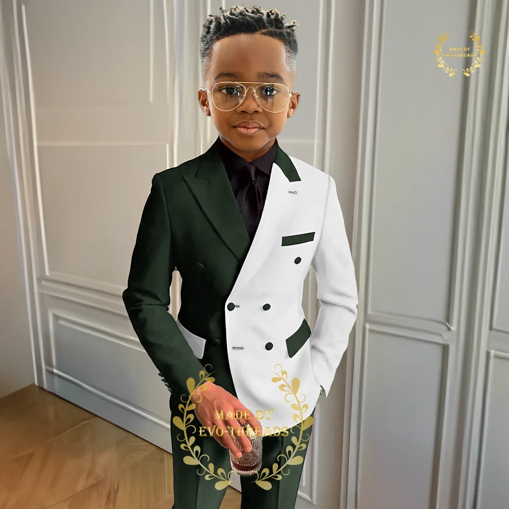 Boys' suit 2-piece set (jacket+pants) Fashion splicing color blazer, Custom tuxedo kids dance wedding pageboy Christmas party