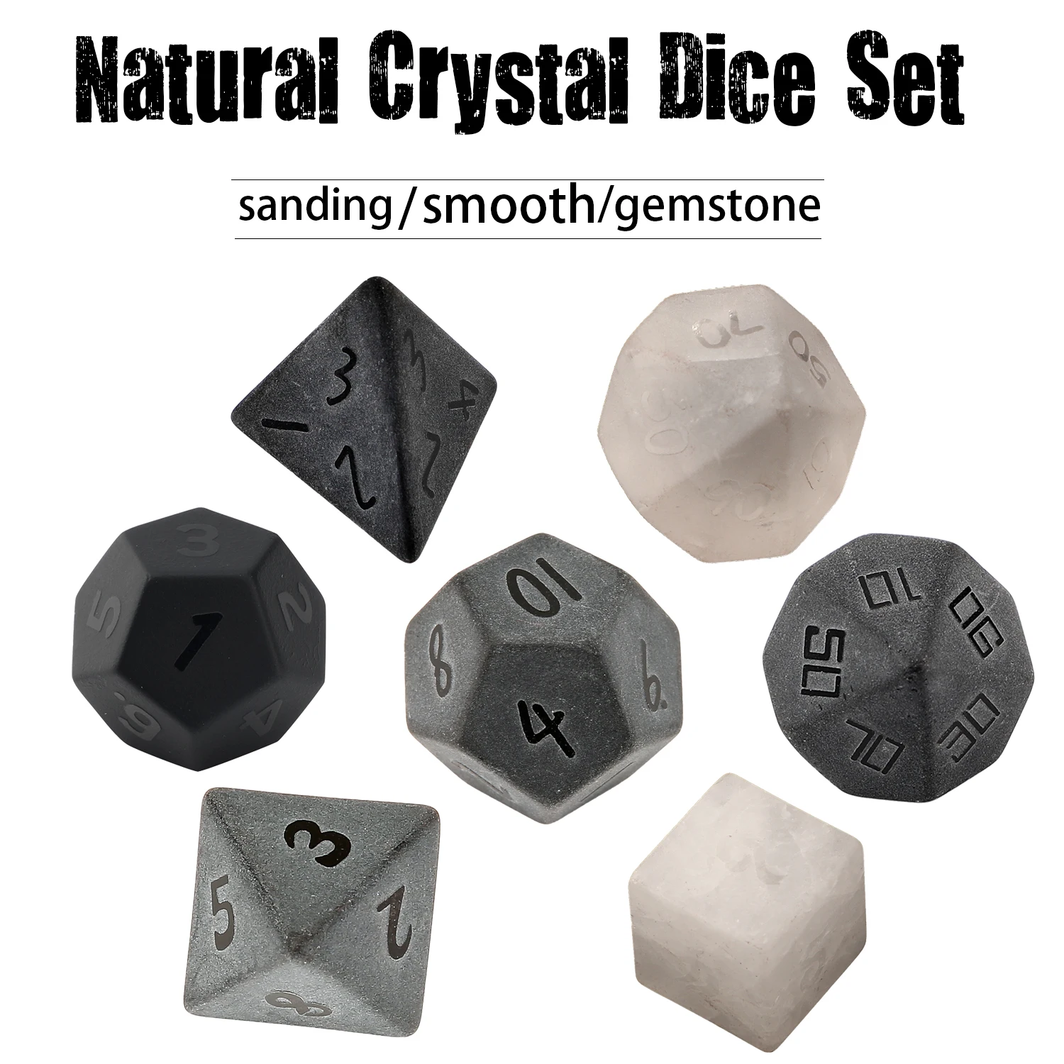 

Natural Crystal Gemstone Frosted Matte Raised D4 D6 D8 D10 D12 D20 Sided Polyhedral Dice Set Tabletop Role-playing COC Games