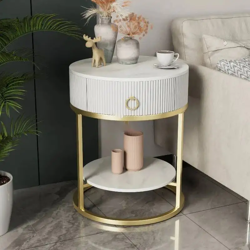 

Slab Round Rock Light Nightstands with Luxury Drawer Bedroom Bedside Table Modern Home Furniture Living Room Creative Side Table