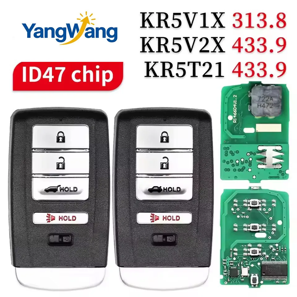 

YW KR5V1X 313,8 MHz KR5V2X/KR5T21 433,9 FeMHz ID47 llave remota de coche sin llave para Acura TLX ILX MDX RDX RLX 2015-2020FAN