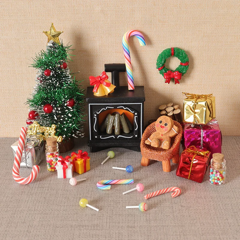 26pcs Dollhouse Christmas Fireplace Gift Christmas Tree Holiday Model Scene Miniature DIY Decoration Doll Accessories Home Decor