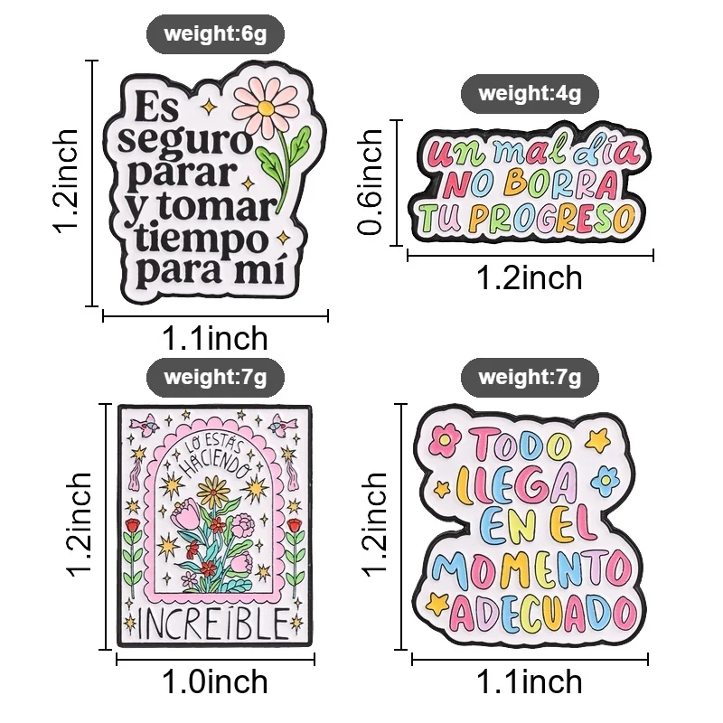Spanish Positive Floral Quote Badge, Inspirational Self Care Slogan Enamel Pin, Fashion Accessory, Encouraging Gift For Friends