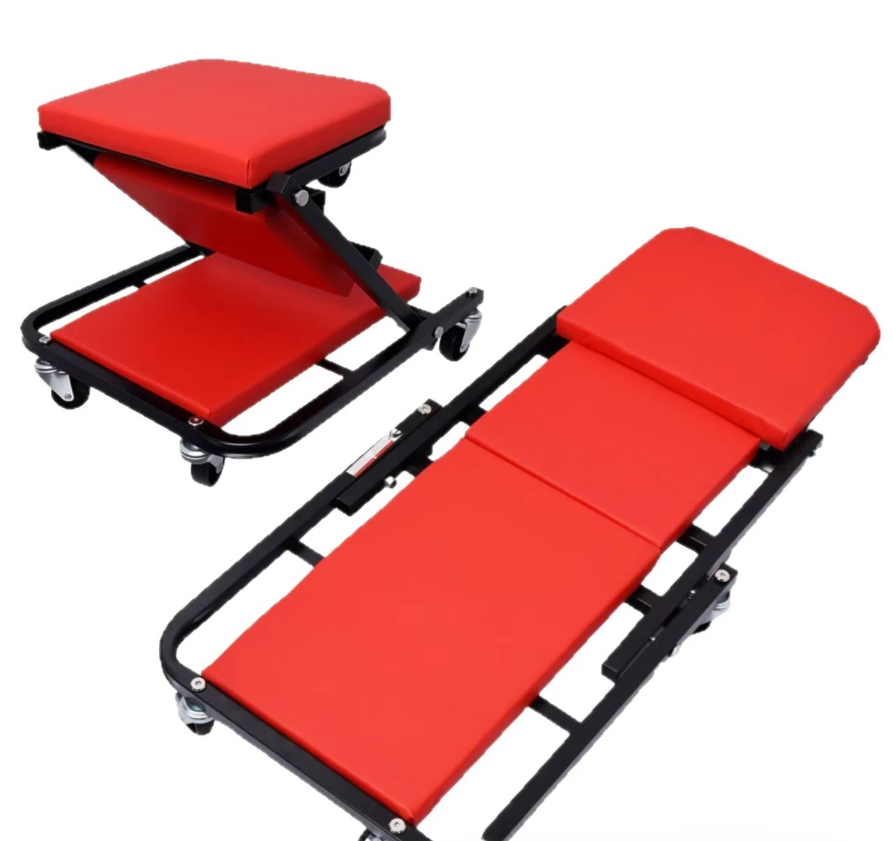 2-in-1 Foldable Creeper Seat Mechanic Rolling Workshop Stool Convertible Repair Heavy Duty