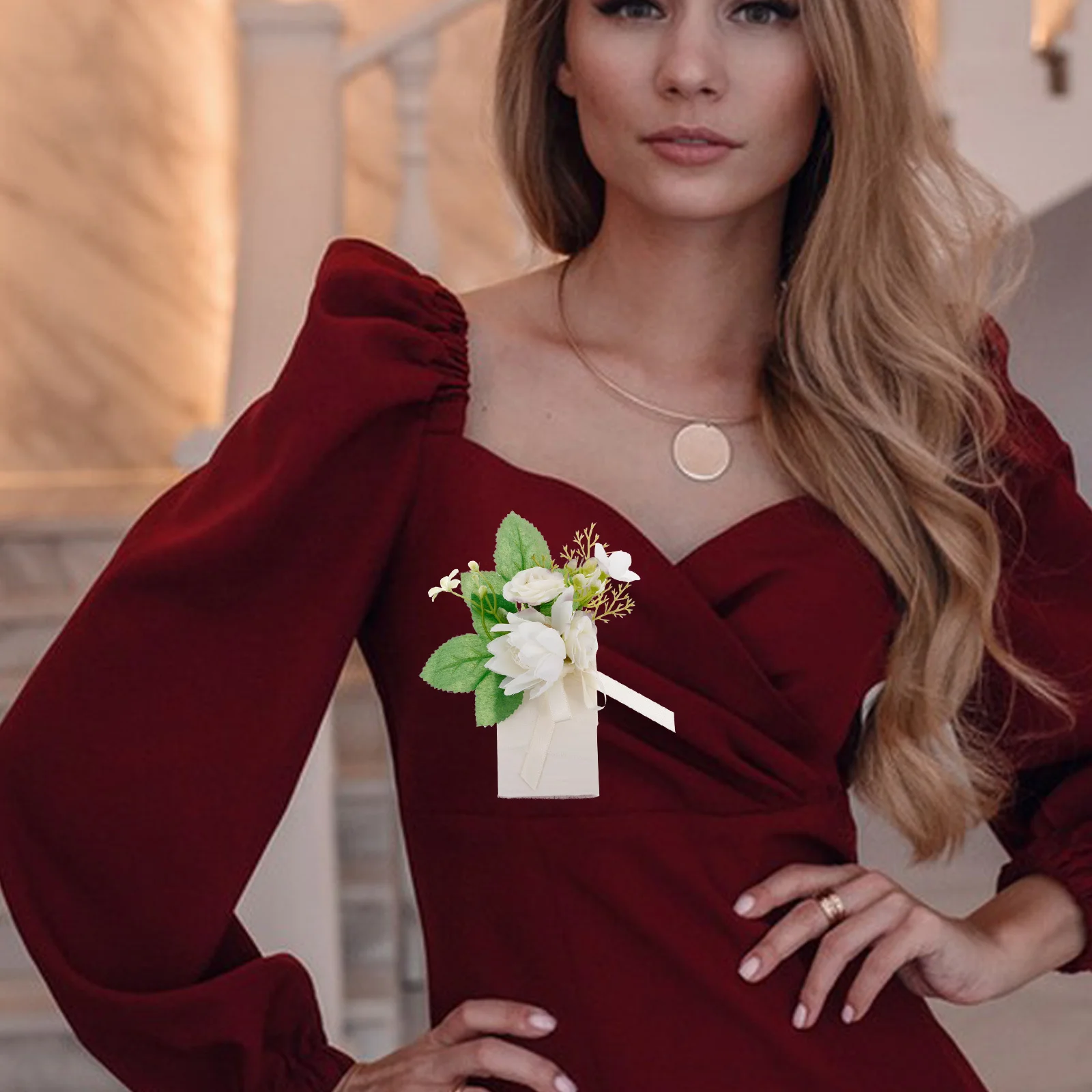 

Artificial Flower Boutonniere Handmade Wedding Corsage Pin for Groom Groomsmen Bridal Party Wedding Accessories