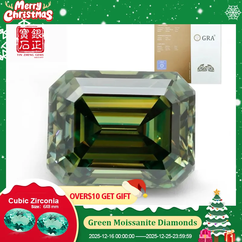 

YinZheng With GRA CertifIcate Green Moissanite Diamonds Emerald Cut 6A Grade Green Loose Moissanite Stone For Making Jewelry