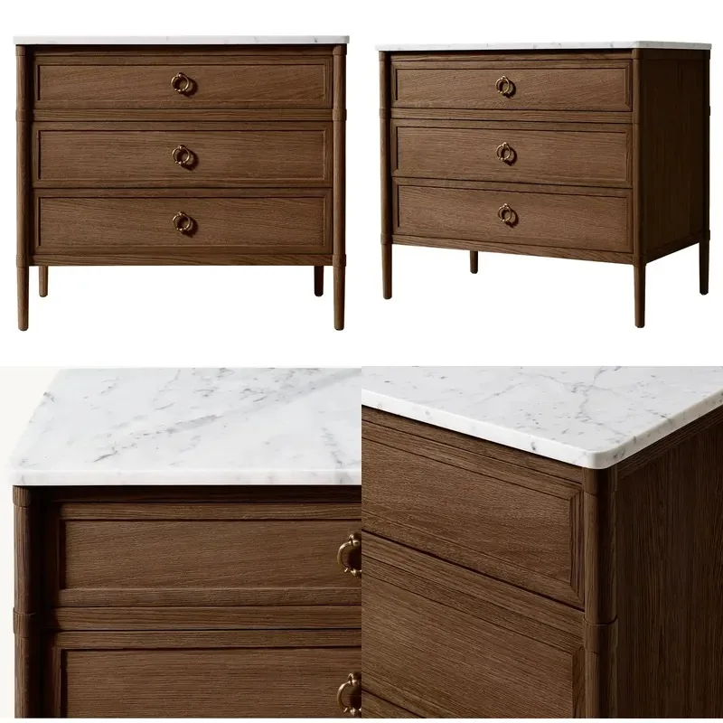 Simple Retro Solid Wood Bedroom Nightstand Light Luxury Country Style Cabinet Modern Storage Locker