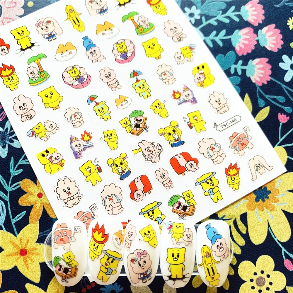 Figura dos desenhos animados Nail Art Stickers, DIY Template Decal, Nail Decoração Tool, Mais novo, TSC-140-141, Série 3D