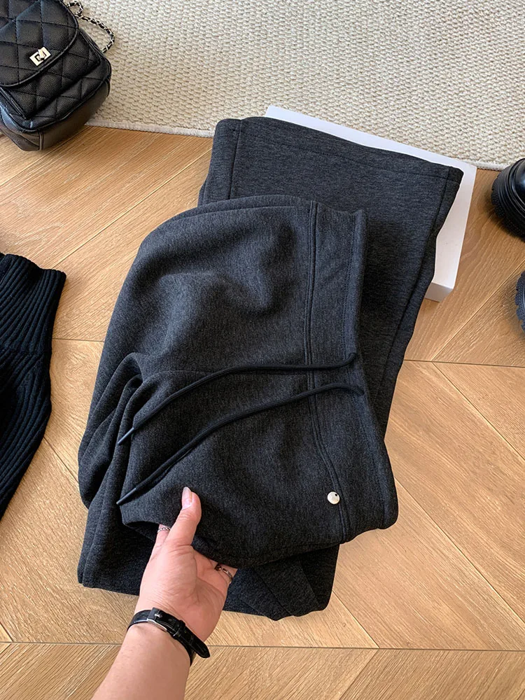 Trendy American High Waist Bell Bot Yoga Pants Women's Small Size Faionable Fce Dstring Sports Sweatpants