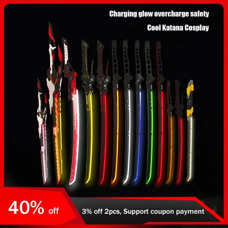 

108cm Cyberpunk Lightsaber Cosplay Belt Style Safe Acrylic Toy Katana Cos Props Model Charge Glow Switch Control Boys Gifts