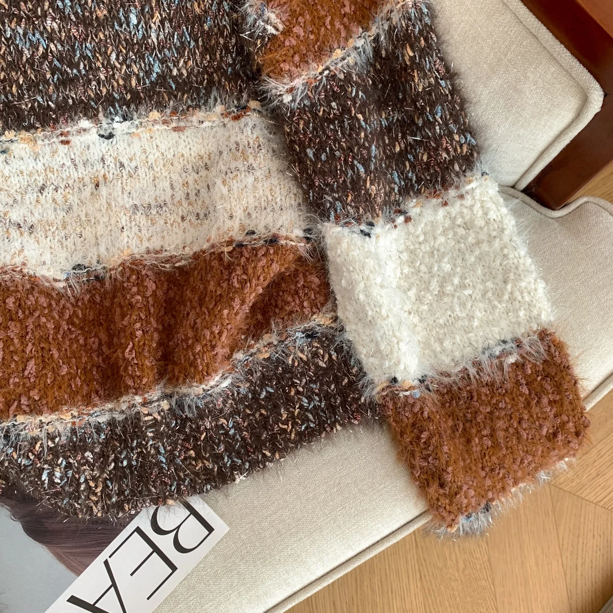 المرأة البني س الرقبة البلوز مخطط الموهير سترة Y2k خمر 2000s أنيقة البلوز متماسكة طويلة الأكمام سترة الخريف الشتاء 2025