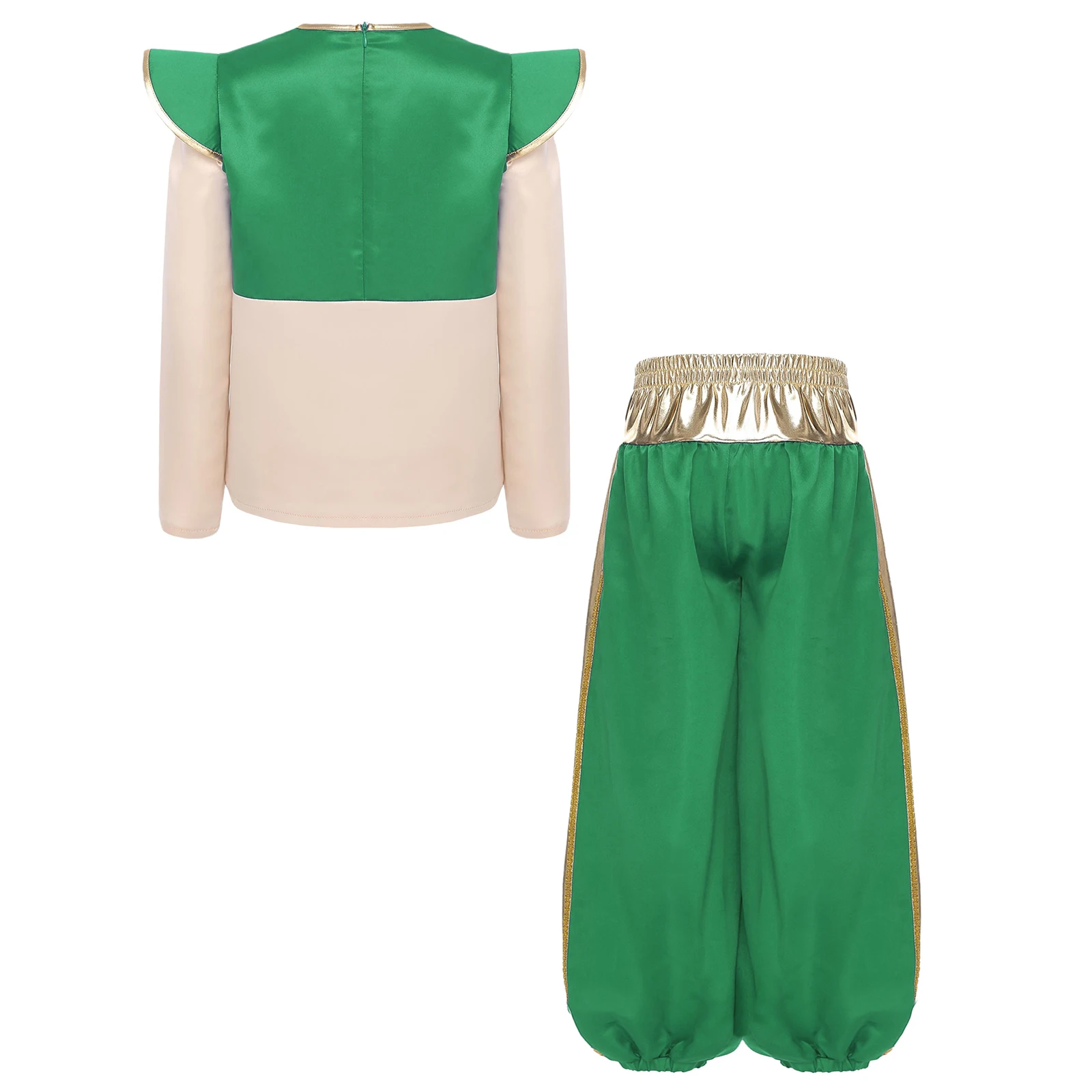 Boys Fairy Tales Arabian Prince Lamp Elf Cosplay Performance Costume Long Sleeve Top Harem Pants for Halloween Dress Up Party
