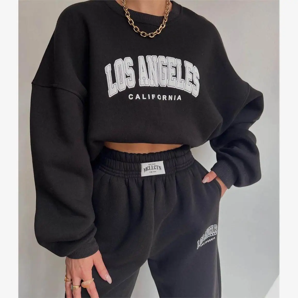 Set Sweater Kasual Wanita 2023, Set Celana Sweater Panjang, Hoodie Celana, Ensemble Modis Koleksi Musim Gugur, Bahan 9%-95%