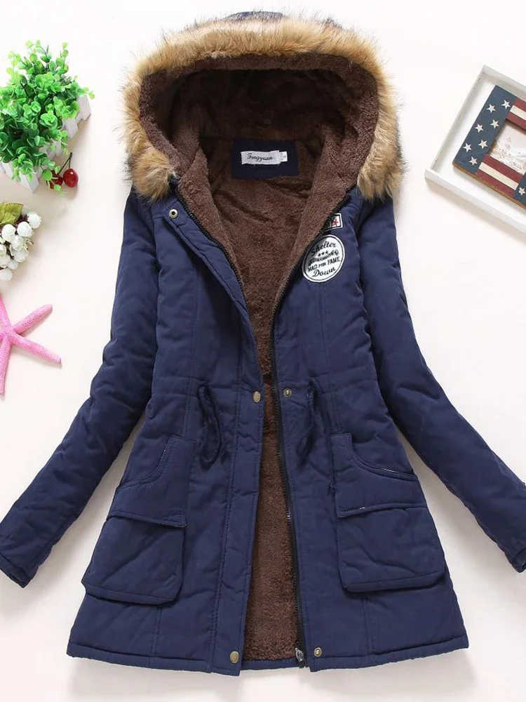 Ailegogo New Autumn Winter Women Cotton Jacket Padded Casual Slim Coat Emboridery Hooded Parkas Wadded Warm Overcoat