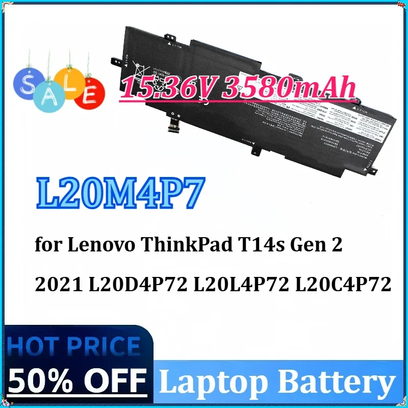 New L20M4P7 15.36V 3580mAh Laptop Battery for Lenovo ThinkPad T14s Gen 2 2021 SB10W51914 5B10W51815 L20D4P72 L20L4P72 L20C4P72