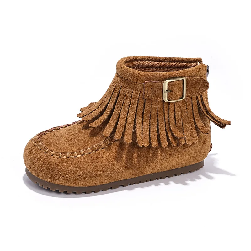 

Кожаные короткие ботинки с кисточками в стиле ретро для девочек, осень 2021, модные ботильоны на мягкой подошве, нескользящая теплая удобная детская обувь