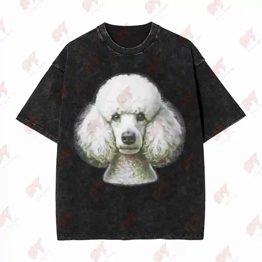 Poodle Dog Face Vintage Washed Tee Pure Cotton T-Shirt view 4