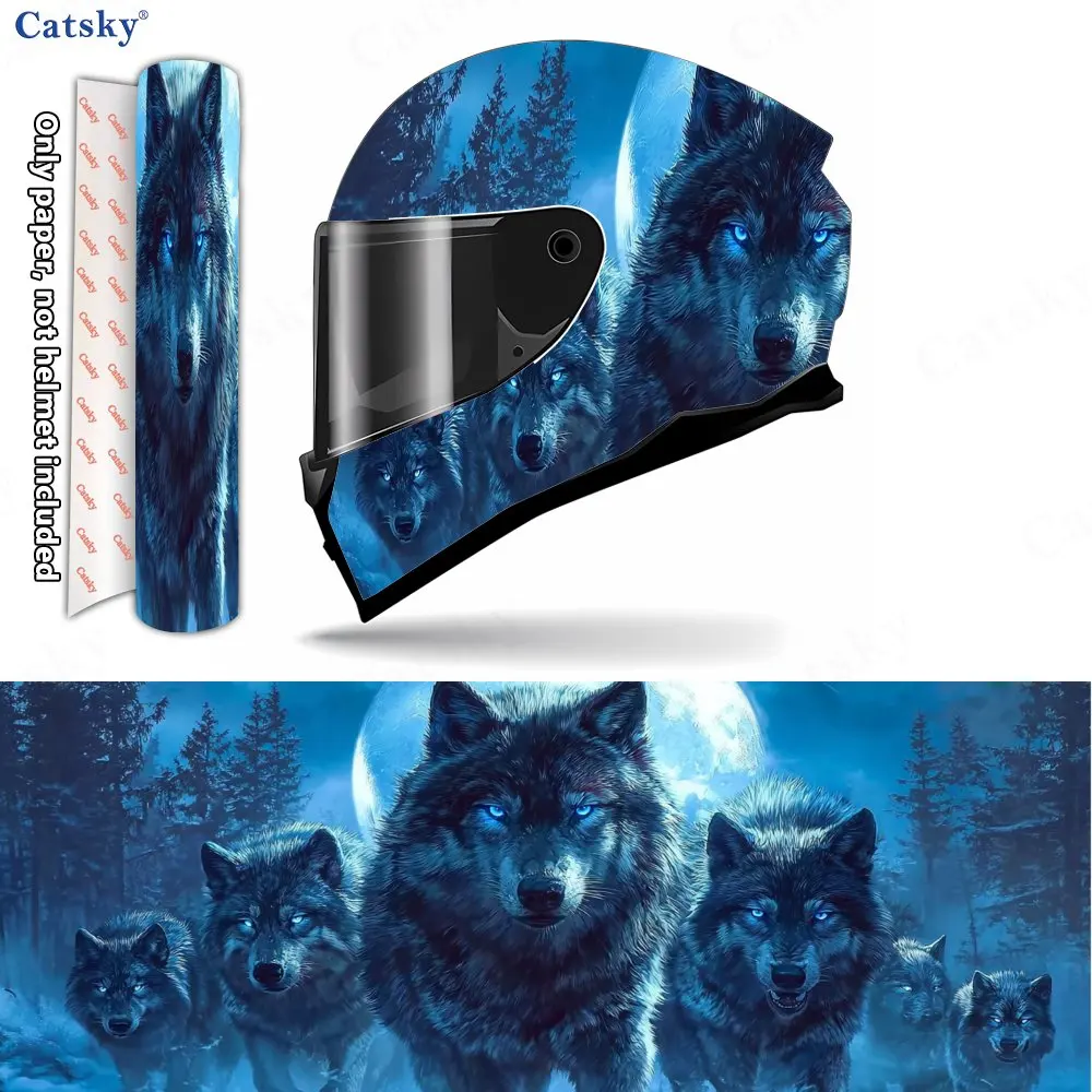 

Moonlit Forest Wolf Pack Helmet Vinyl Wrap, Waterproof Scratch-Resistant Full Face Helmet Decals, Durable PVC Protection Sticker