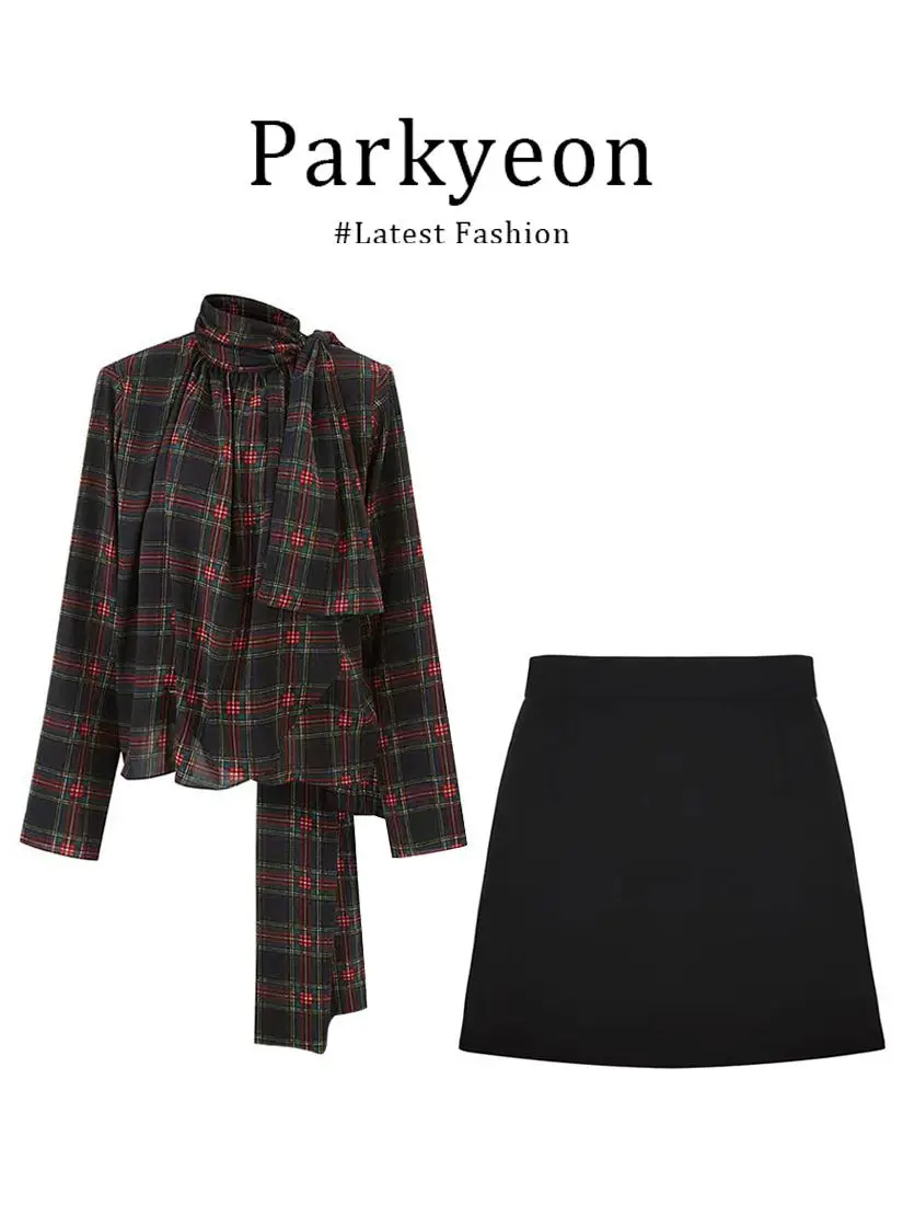 

Женский комплект Parkyeon: рубашка с длинным рукавом и короткая юбка, летний комплект с завышенной талией, французский стиль, модный наряд для стройности фигуры