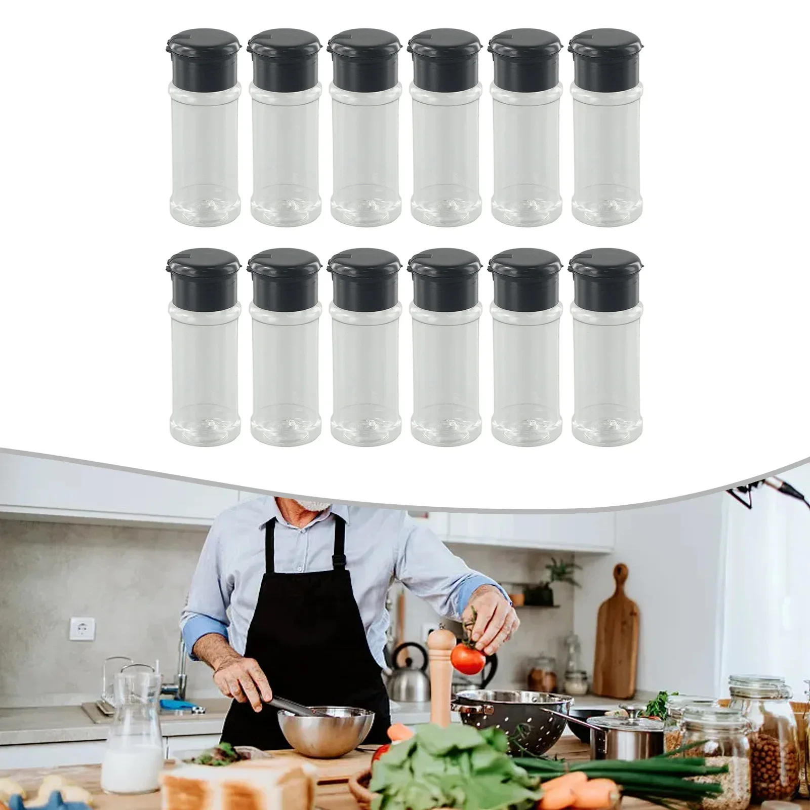 12Pcs Spice Jar Seasoning Box Kitchen Spice Storage Bottle Jars Transparent PP Salt Pepper Cumin Powder Box Tool Spice Tools