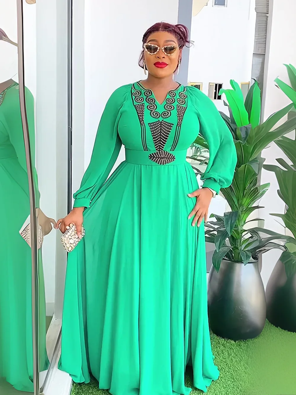 

African Maxi Dresses for Women 2024 Africa Clothing Plus Size Evening Party Long Dress Elegant Kaftan Muslim Chiffon Dress