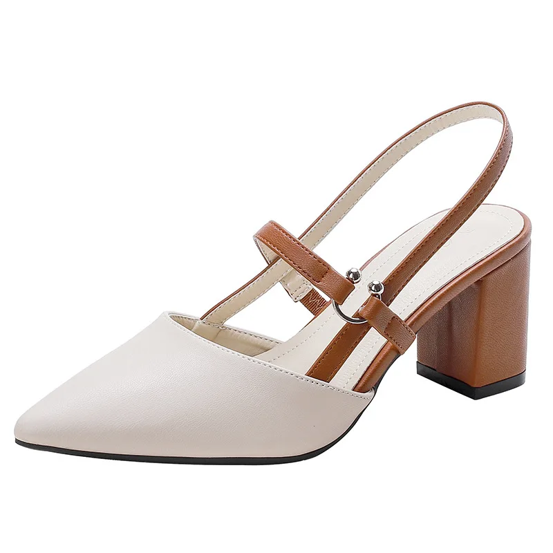 

Сандалии, женские летние новые остроконечные туфли на высоком каблуке, модные туфли на толстом каблуке сзади, модные одинарные туфли