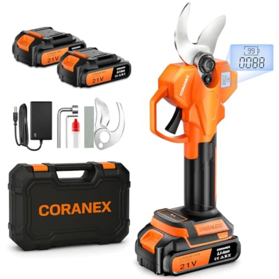 

2.05''/ 56 mm Cordless Electric Pruning Shears with Brushless Motor for Garden Orchard Tree Trimming Long Runtime Anti-Slip Han