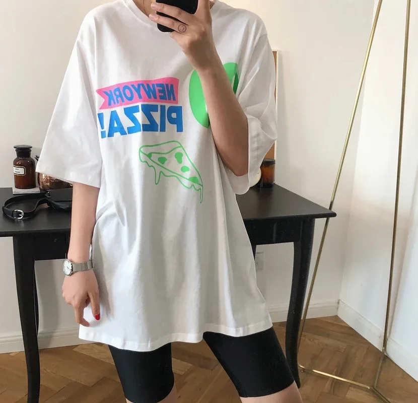 

Summer Women's Fun Cartoon Letter Printing Short-sleeved T-shirt Loose Fashion Comfortable Top Women's Cotton Letter Color Top