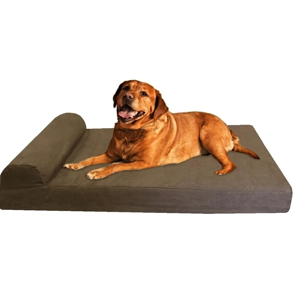 

Premium HeadRest Orthopedic Cooling Memory Foam Dog Bed for Extra Large Dogs with Waterproof Lining and Washable Suede Brown