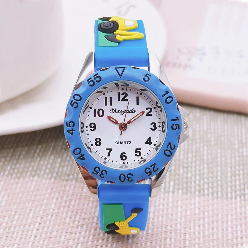 hello baby children girls boys cartoon silicone excavator quartz watches students little kids waterproof  sports watches clocks