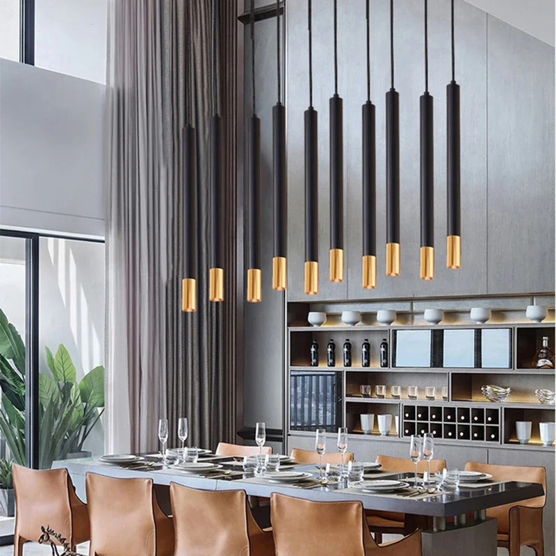 

SANDYHA современная минималистичная светодиодная люстра с длинной трубкой, подвесной светильник, идеально подходящий для столовой, кухни, острова, бара, кабинета, домашнего декора