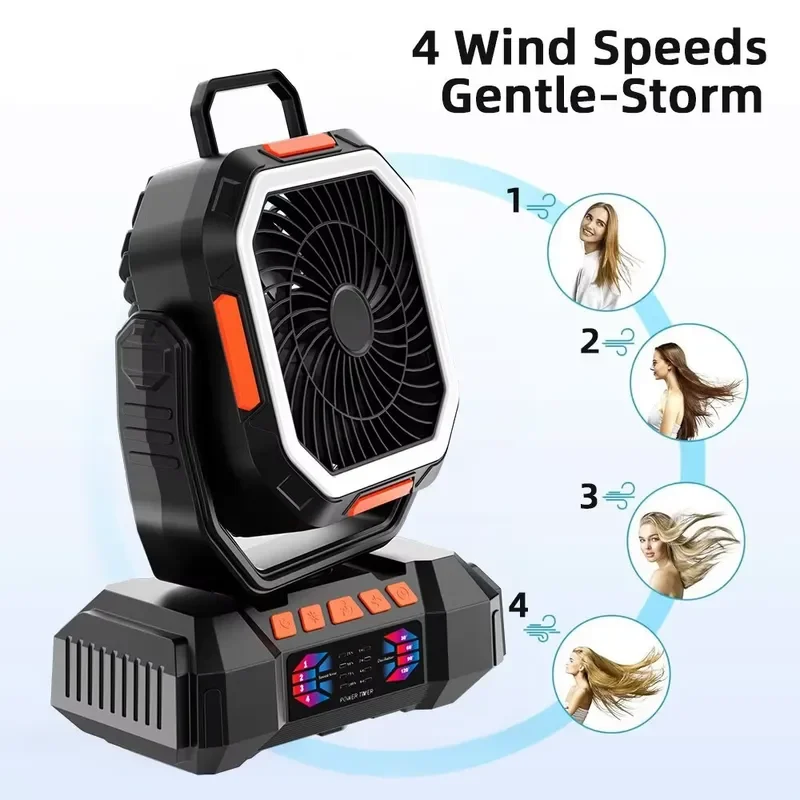 40,000mAh Portable Rechargeable Fan - 3-in-1 Camping Fan with LED Power Bank (3 Speed Settings,Ultra-Long Battery Life, - view 5