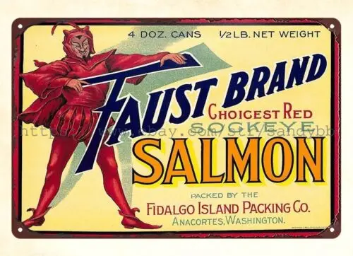 Red Devil Faust Brand Sockeye Salmon Large Anacortes, WA metal tin sign