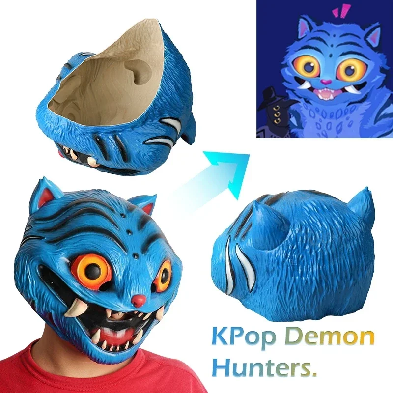 KPop Dem On Hunters Maschera in lattice tigre blu KPOP Girl Group Demon Hunter Copricapo Halloween Cosplay Prop per eventi Festa in costume