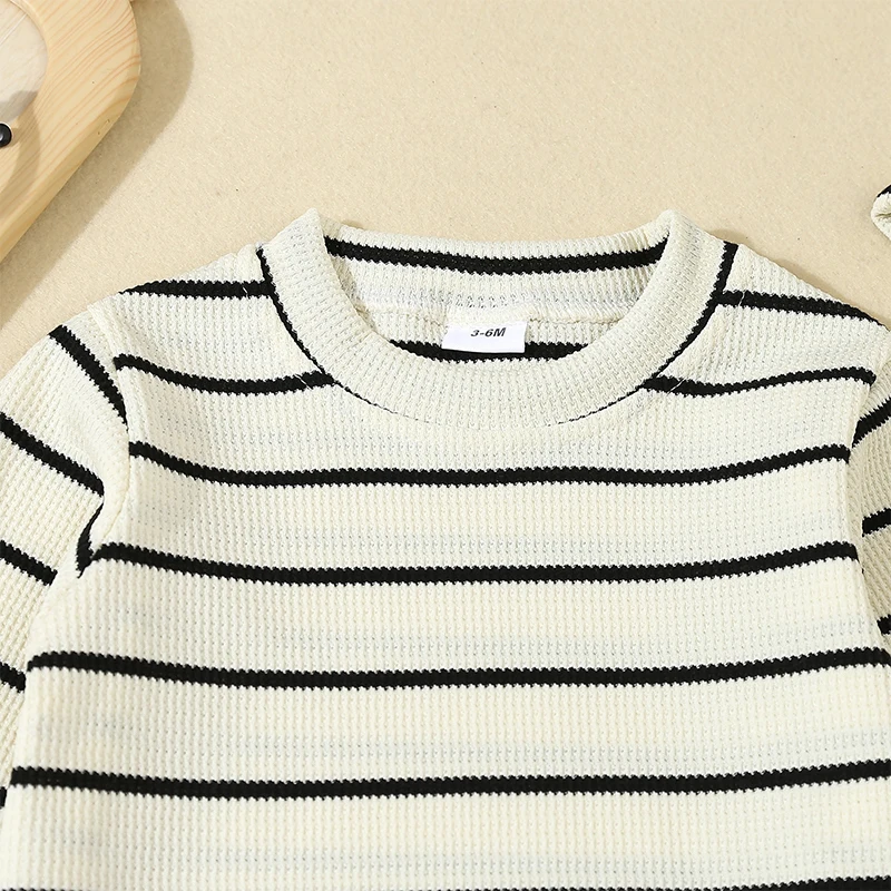 Baby Fall Outfits Stripe Print Long Sleeve Sweatshirt with Long Pants and Hat 3Pcs Set image 2