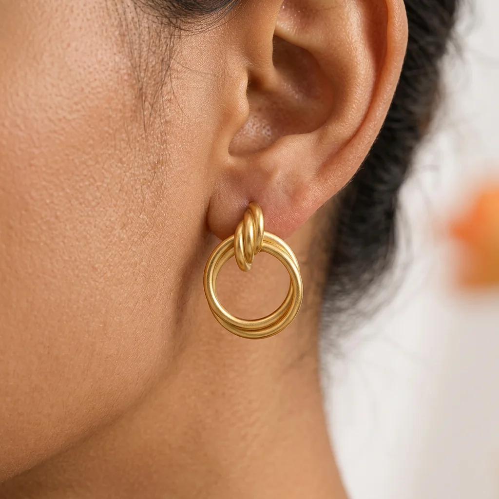 Vintage Edelstahl Geometrische Runde Gedrehte Ohrringe für Frauen Statement Modischer Vielseitiger Party-Schmuck