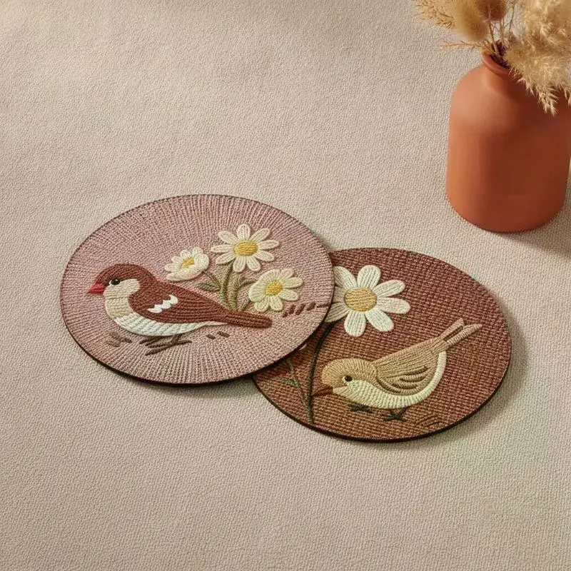Imitation Woven Heat-insulating Coaster Placemat Round Style Anti-scalding Non-slip Home Dining Table Mat Creative Tea Mat